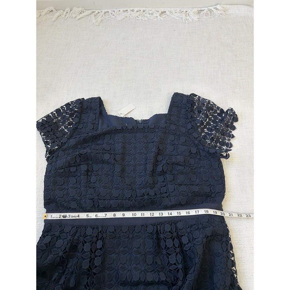 Talbots Medallion Navy Floral Lace A-Line Midi Dress Lined Square Neck Size 18 - Picture 7 of 11